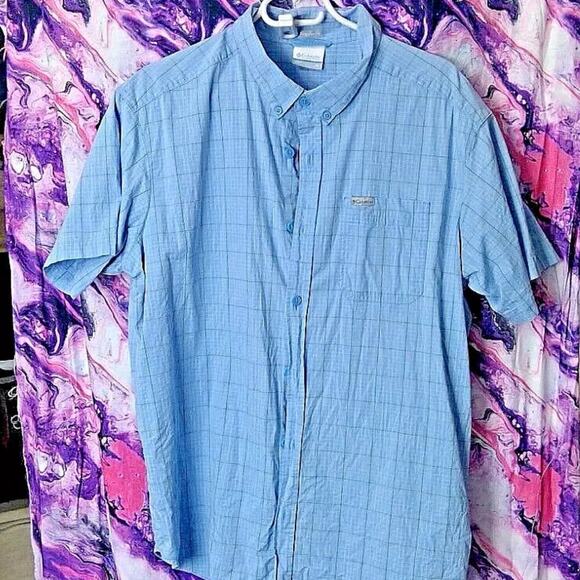 Columbia Men's Short Sleeve Pocket Shirt Size XL Gingham Plaid Blue Regular Fit - Picture 1 of 5